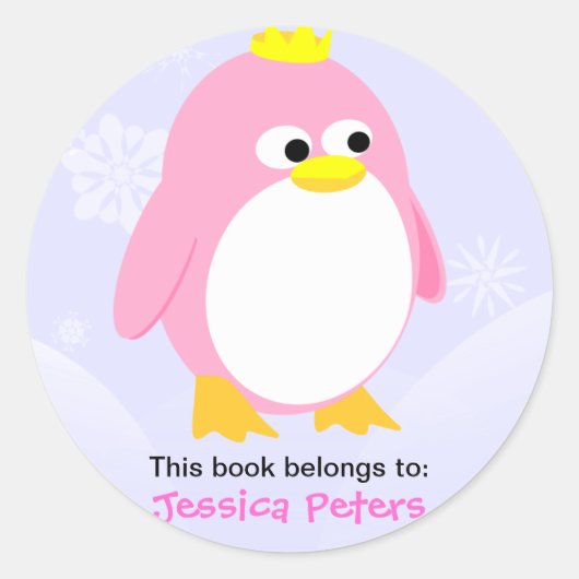 ピンクペンギンパーソナライズされたラベル ラウンドシール (正面)