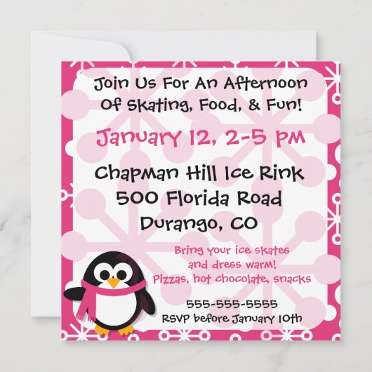 ピンクペンギンパーティの招待状 招待状 (裏面)