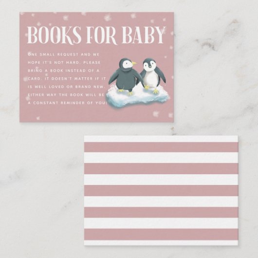 ピンクペンギン冬の赤ちゃんシャワー予約リクエスト エンクロージャーカード (正面/裏面)