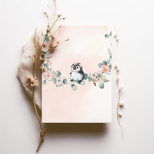 ピンクペンギン赤ちゃんシャワーガール 招待状