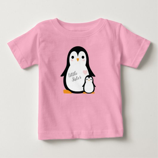 ピンクペンギン赤ちゃんシャワー ベビーTシャツ (正面)