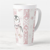 ピンクペンギン雪片クリスマス カフェラテマグ (右アングル)