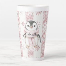 ピンクペンギン雪片クリスマス カフェラテマグ