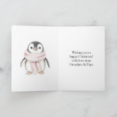 ピンクペンギン雪片クリスマス カード (内部)
