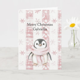 ピンクペンギン雪片クリスマス カード