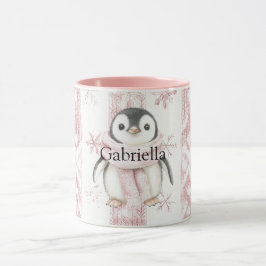 ピンクペンギン雪片クリスマス マグカップ