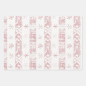 ピンクペンギン雪片クリスマス ラッピングペーパーシート (正面)