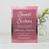ピンクホイルガーリー絵を描ストローク甘い16誕生日 招待状 (スタンド正面)