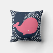 ピンクホエールオンネイビーブルー装飾用クッション クッション (裏面)