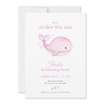 ピンクホエールガールアンダーザシー誕生日招待状