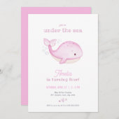 ピンクホエールガールアンダーザシー誕生日招待状 招待状 (正面/裏面)