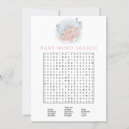 ピンクホエールガール赤ちゃんシャワー語検索ゲーム 招待状