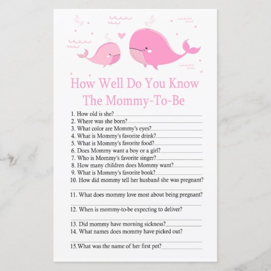 ピンクホエールベビーシャワーゲームをどれだけ知っているか (正面)