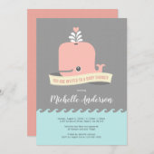 ピンクホエールベビーシャワー招待状 招待状 (正面/裏面)