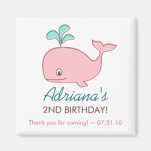 ピンクホエールマグネットパーティー マグネット (正面)