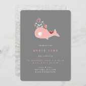 ピンクホエールモノグラム赤ちゃん女の子の誕生のお知らせ 案内状 (正面/裏面)