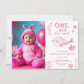 ピンクホエールワンダーザシー1歳の誕生日 招待状 (正面)