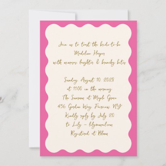 ピンクホタロプミモサブランチブライダルシャワーホットピンク 招待状 (正面)