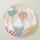 ピンクホットエアバルーンとマウンテンシーン ラウンドクッション (裏面)