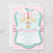 ピンクホットエアバルーンガールズベビーシャワー招待状 招待状 (正面)