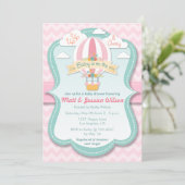 ピンクホットエアバルーンガールズベビーシャワー招待状 招待状 (スタンド正面)