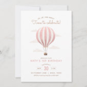 ピンクホットエアバルーンガールバースデーパーティー 招待状 (正面)