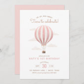 ピンクホットエアバルーンガールバースデーパーティー 招待状 (正面/裏面)