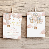ピンクホットエアバルーンガールファースト誕生日 招待状