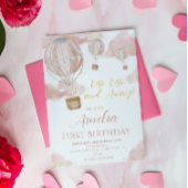 ピンクホットエアバルーンガールファースト誕生日 招待状