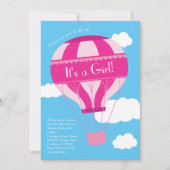 ピンクホットエアバルーンガールベビーシャワーヴィンテージ 招待状 (正面)