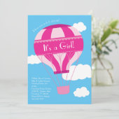 ピンクホットエアバルーンガールベビーシャワーヴィンテージ 招待状 (スタンド正面)