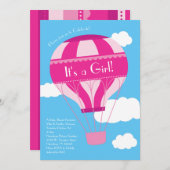 ピンクホットエアバルーンガールベビーシャワーヴィンテージ 招待状 (正面/裏面)