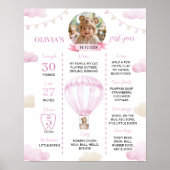 ピンクホットエアバルーンガール誕生日マイルストーンサイン ポスター (正面)