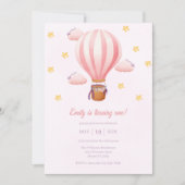 ピンクホットエアバルーンガール1st誕生日パーティー 招待状 (正面)