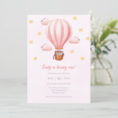 ピンクホットエアバルーンガール1st誕生日パーティー 招待状 (スタンド正面)