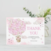 ピンクホットエアバルーンテディベア赤ちゃんシャワー サンキューカード (スタンド正面)