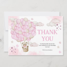 ピンクホットエアバルーンテディベア赤ちゃんシャワー サンキューカード