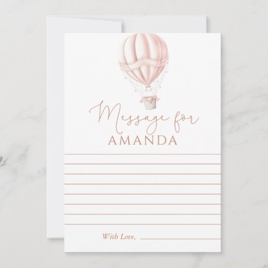 ピンクホットエアバルーンファースト誕生日メッセージ カード (正面)