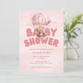 ピンクホットエアバルーンベア赤ちゃんシャワー招待状 招待状 (スタンド正面)
