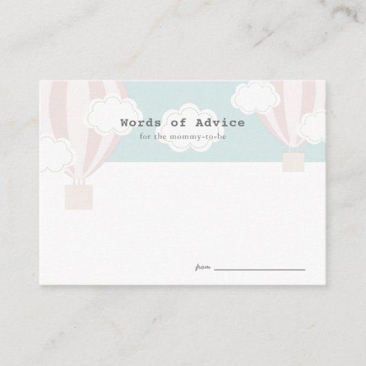 ピンクホットエアバルーンベビーシャワーアドバイスカード エンクロージャーカード (正面)