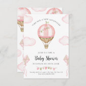ピンクホットエアバルーンベビーシャワー招待状ガール 招待状 (正面/裏面)