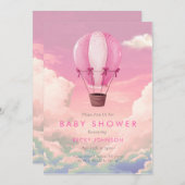 ピンクホットエアバルーンベビーシャワー招待状 招待状 (正面/裏面)