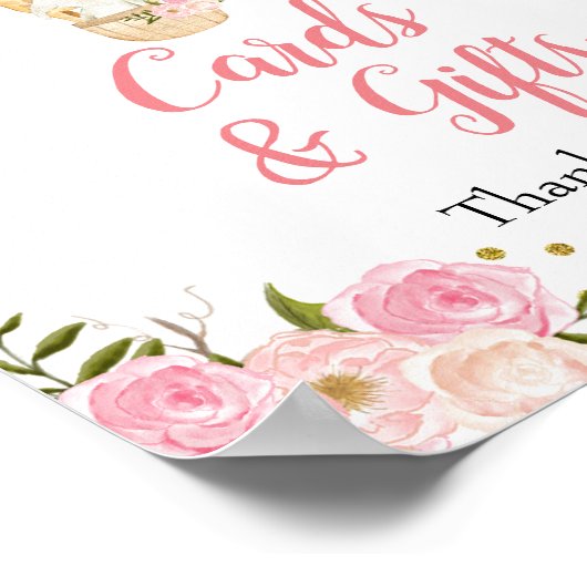 ピンクホットエアバルーン動物カード&ギフトフローラ ポスター (角)