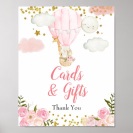 ピンクホットエアバルーン動物カード&ギフトフローラ ポスター