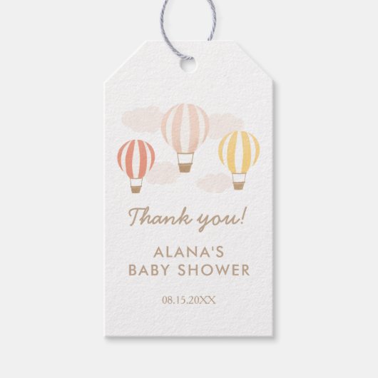 ピンクホットエアバルーン女の子ベビーシャワー ギフトタグ (正面)