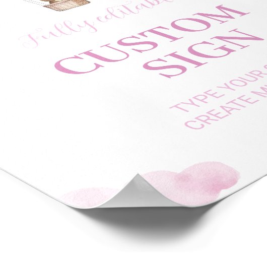 ピンクホットエアバルーン誕生日カスタムテーブル記号 ポスター (角)