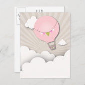 ピンクホットエアバルーン誕生日パーティーポストカード インビテーションポストカード (正面/裏面)