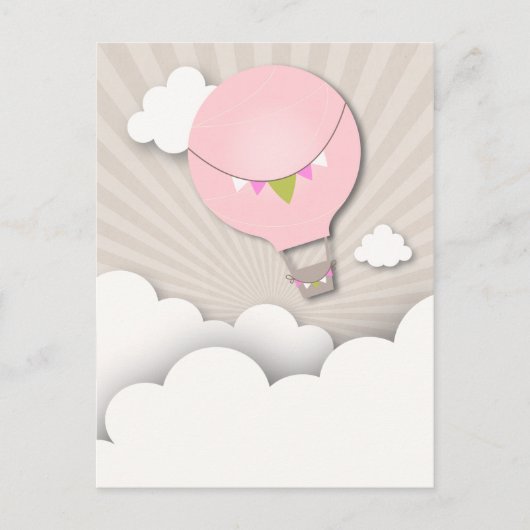 ピンクホットエアバルーン誕生日パーティーポストカード インビテーションポストカード (正面)