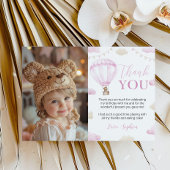 ピンクホットエアバルーン誕生日写真サンキューカード サンキューカード