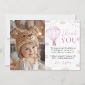 ピンクホットエアバルーン誕生日写真サンキューカード サンキューカード (正面)